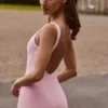 Soft Active Backless Contrast Unitard in Powder Pink