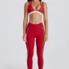 Soft Active Contrast Leggings in Dark Red