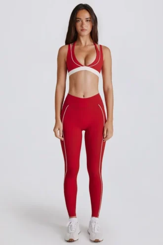 Soft Active Contrast Leggings in Dark Red