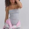 Soft Active Contrast-Trim Bandeau Top in Marl Grey