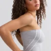 Soft Active Contrast-Trim Bandeau Top in Marl Grey