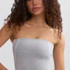Soft Active Contrast-Trim Bandeau Top in Marl Grey