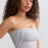 Soft Active Contrast-Trim Bandeau Top in Marl Grey