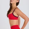 Soft Active Contrast-Trim Sports Bra in Strawberry Red