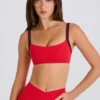 Soft Active Contrast-Trim Sports Bra in Strawberry Red