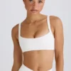 Soft Active Contrast-Trim Sports Bra in White