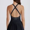 Soft Active Crossback Pleated Tennis Dress in Black