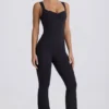 Soft Active Cut Out Back Jumpsuit  in Black