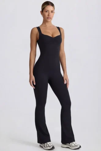 Soft Active Cut Out Back Jumpsuit  in Black