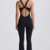 Soft Active Cut Out Back Jumpsuit  in Black
