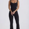 Soft Active Cut Out Back Jumpsuit  in Black