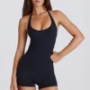 Soft Active Halterneck Unitard in Black
