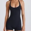 Soft Active Halterneck Unitard in Black