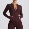 Soft Active Hooded Mid-Layer Jacket in Chocolate