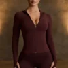 Soft Active Hooded Mid-Layer Jacket in Chocolate