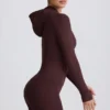 Soft Active Hooded Mid-Layer Jacket in Chocolate