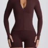 Soft Active Hooded Mid-Layer Jacket in Chocolate