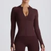Soft Active Hooded Mid-Layer Jacket in Chocolate