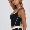 Soft Active Layered Cropped Tank Top in Black