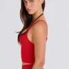 Soft Active Layered Cropped Tank Top in Strawberry Red
