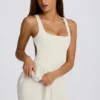 Soft Active Open-Back Pleated Tennis Dress in Ivory