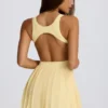 Soft Active Open-Back Pleated Tennis Dress in Lemon
