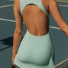 Soft Active Open-Back Tennis Dress in Aqua