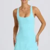 Soft Active Open-Back Tennis Dress in Aqua