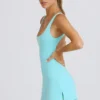 Soft Active Open-Back Tennis Dress in Aqua