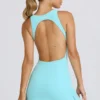 Soft Active Open-Back Tennis Dress in Aqua