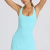 Soft Active Open-Back Tennis Dress in Aqua