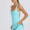 Soft Active Open-Back Tennis Dress in Aqua