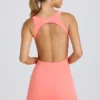 Soft Active Open-Back Tennis Dress in Coral