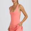 Soft Active Open-Back Tennis Dress in Coral