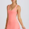 Soft Active Open-Back Tennis Dress in Coral