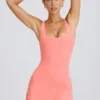 Soft Active Open-Back Tennis Dress in Coral