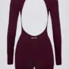 Soft Active Open-Back Unitard in Burgundy