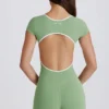 Soft Active Open-Back Unitard in Green