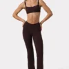 Soft Active Ruched Flared Trousers in Espresso