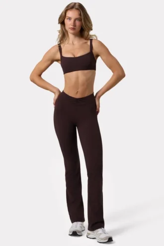 Soft Active Ruched Flared Trousers in Espresso