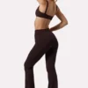 Soft Active Ruched Flared Trousers in Espresso