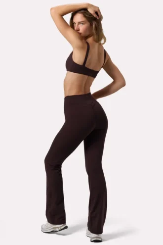 Soft Active Ruched Flared Trousers in Espresso