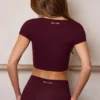 Soft Active Sweetheart-Neck Crop Top in Burgundy