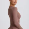 Soft Active Sweetheart-Neck Crop Top in Mocha