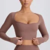 Soft Active Sweetheart-Neck Crop Top in Mocha