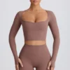 Soft Active Sweetheart-Neck Crop Top in Mocha