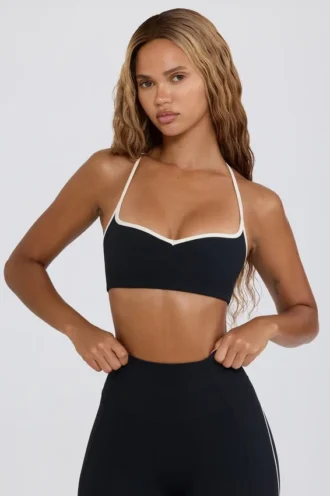 Soft Active Sweetheart-Neck Sports Bra in Black