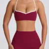 Soft Active Sweetheart-Neck Sports Bra in Burgundy