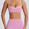 Soft Active Sweetheart-Neck Sports Bra in Dusty Pink