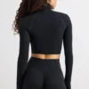 Soft Active Turtleneck Crop Top in Black